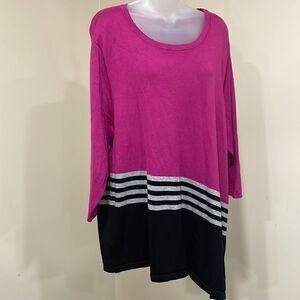 NWOT New Directions pink black white striped sweater.  Size 3X 26/28 plus